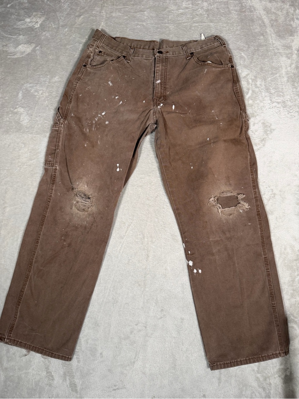 Dickies Brown Carpenter Pants with Distressed Knees